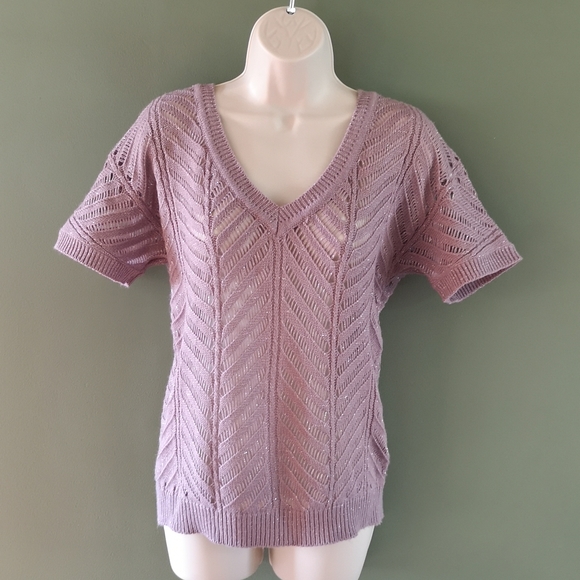 Vanity Metallic Mauve Fashion Herringbone Pattern Sweater Size S - Picture 3 of 7
